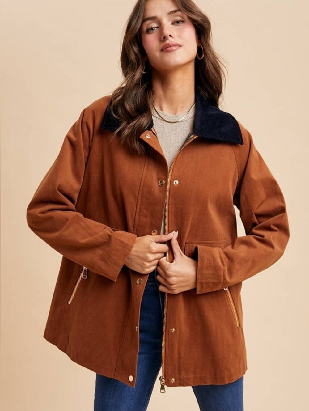 Cognac Cotton Barn Jacket – Women’s Classic Coat